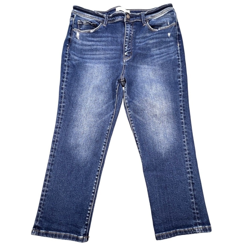 Vervet Blue Medium Wash Distressed Straight Leg Jeans Womens 32
